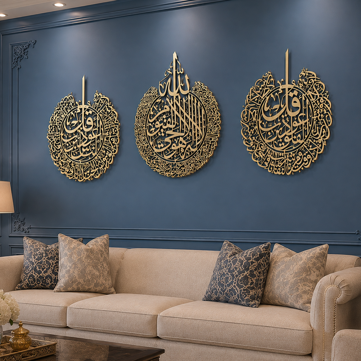 Ayatul Kursi, Surah al-Nas And Surah al-Falaq Metal Islamic Wall Art Set Of 3