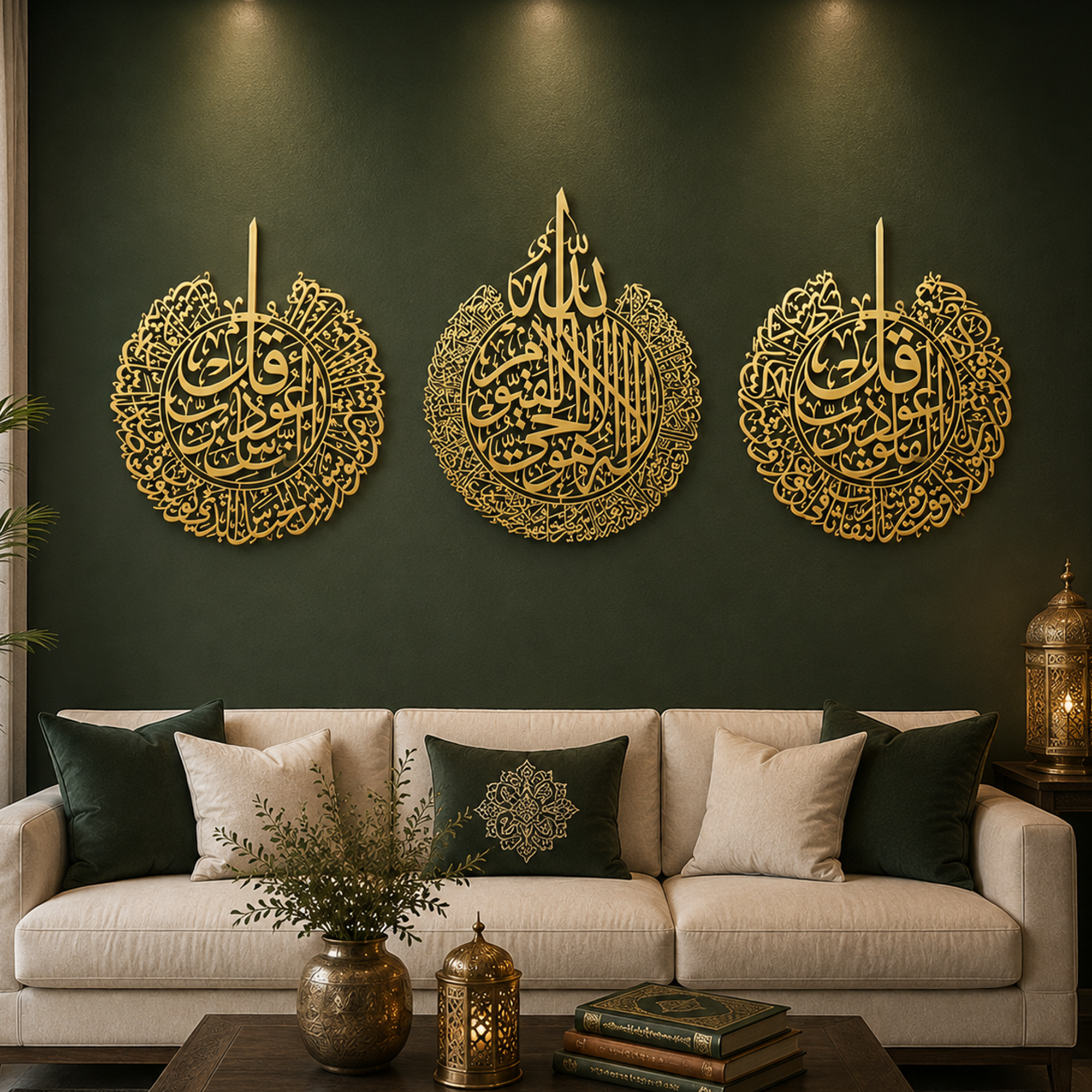 Ayatul Kursi, Surah al-Nas And Surah al-Falaq Metal Islamic Wall Art Set Of 3