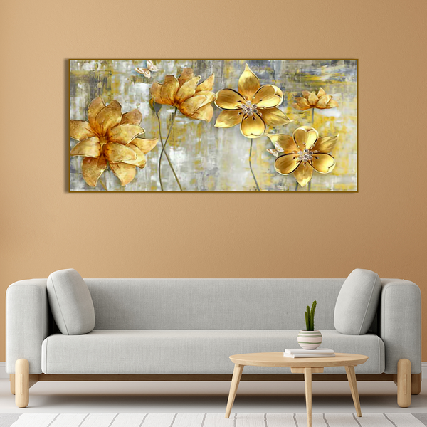 Golden Abstract Flowers Premium Wall Painting