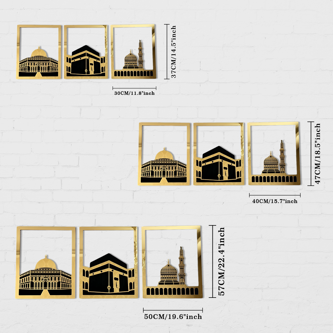 Masjid Al Aqsa, Masjid Al-Haram & Masjid An-Nabawi Wooden Acrylic Islamic Wall Art Set
