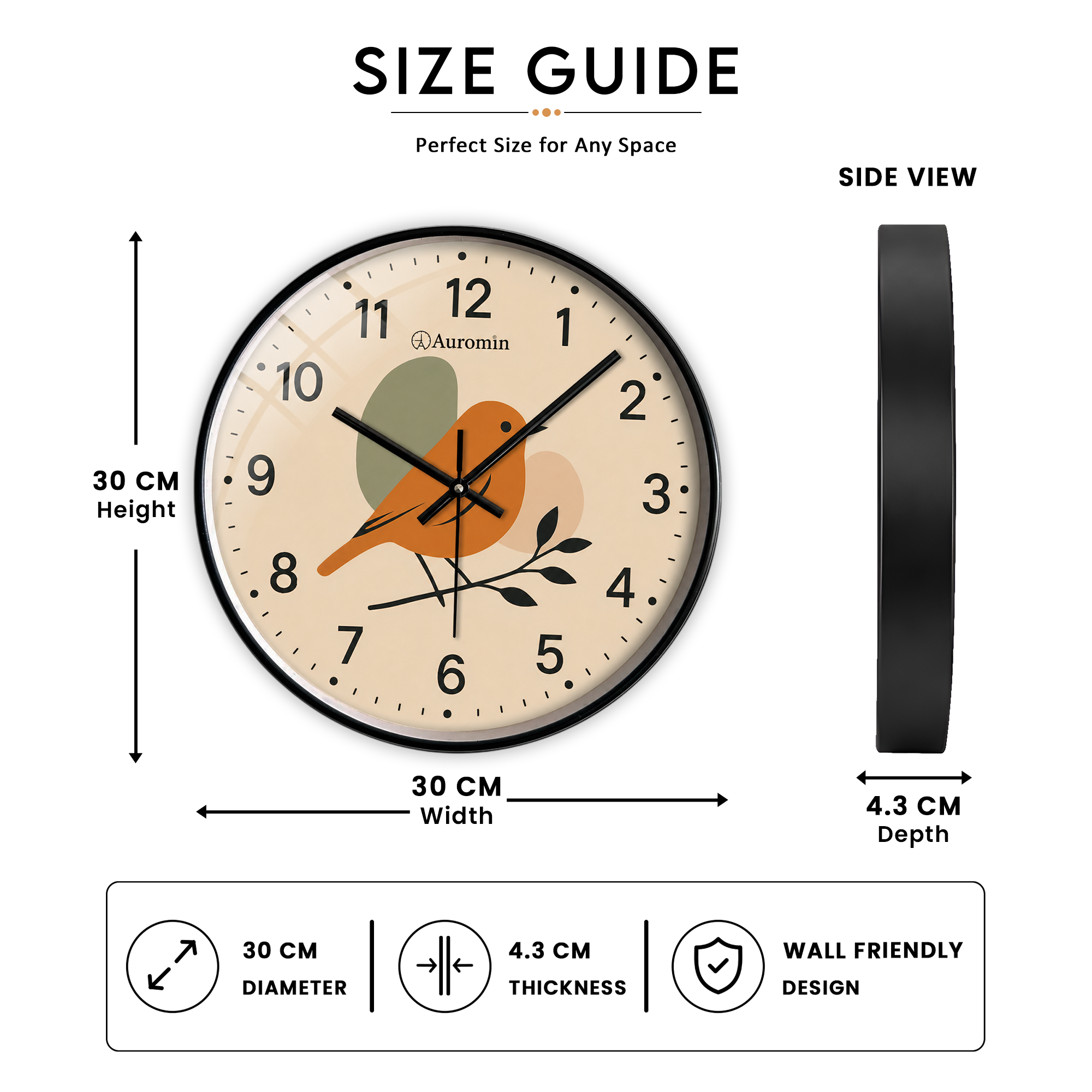 Bird Beige Glass Wall Clock