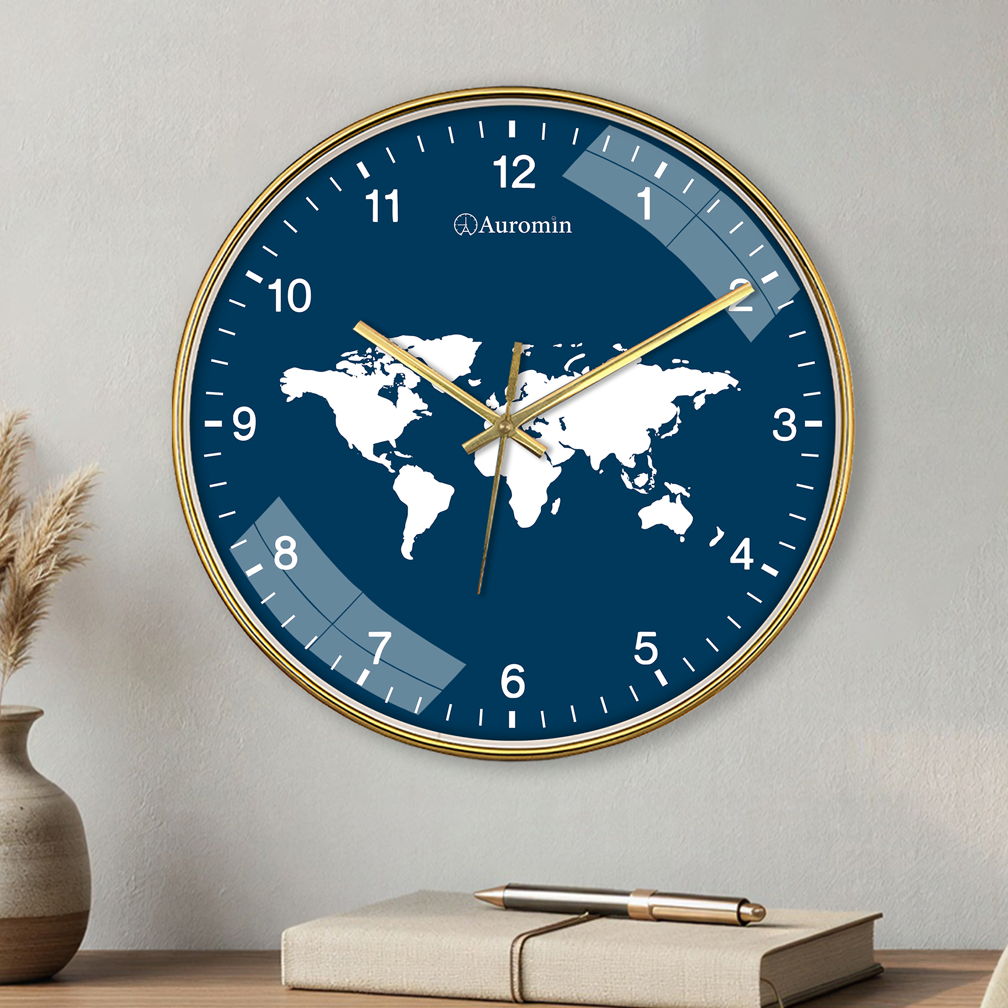 World Blue Map Glass Wall Clock