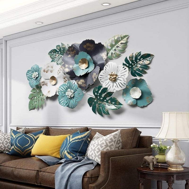 Blue & White Wild Large Floral Metal Wall Art