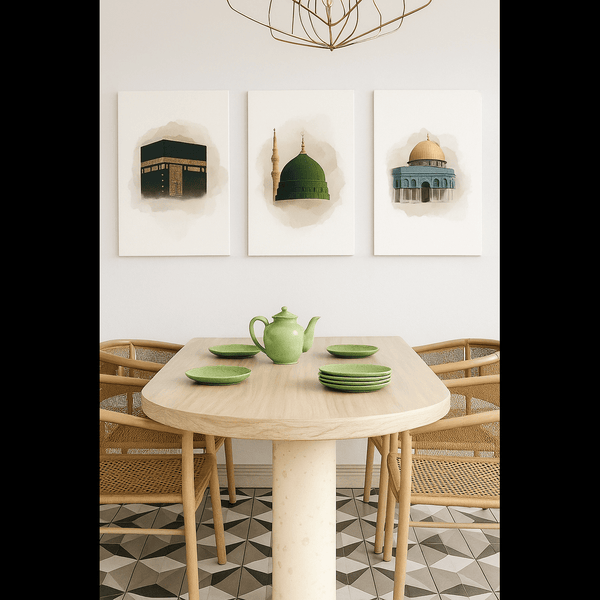Kaaba Mecca, Masjid an-Nabawi Medina, Al Aqsa Islamic Canvas Wall Painting Set of 3