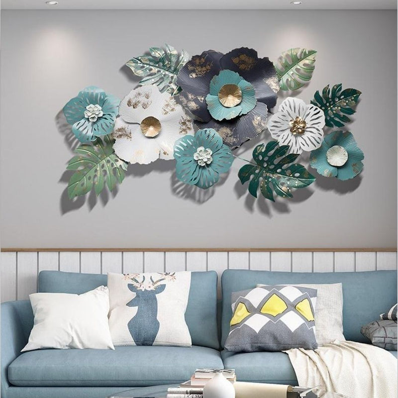 Blue & White Wild Large Floral Metal Wall Art