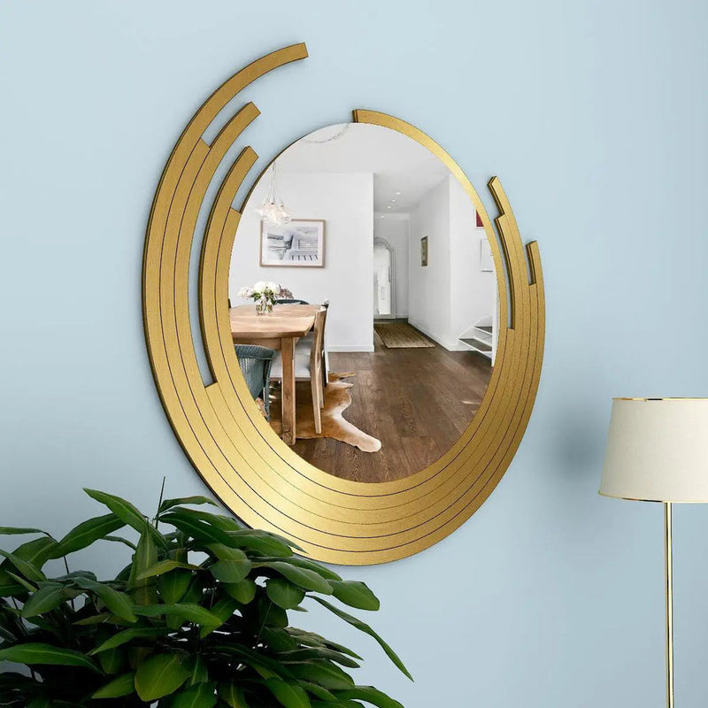 Asymmetric Golden Finish Wall Mirror