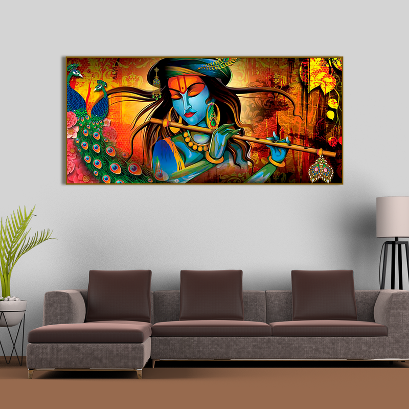 Lord Krishna Playing Flute Premium Wall Painting