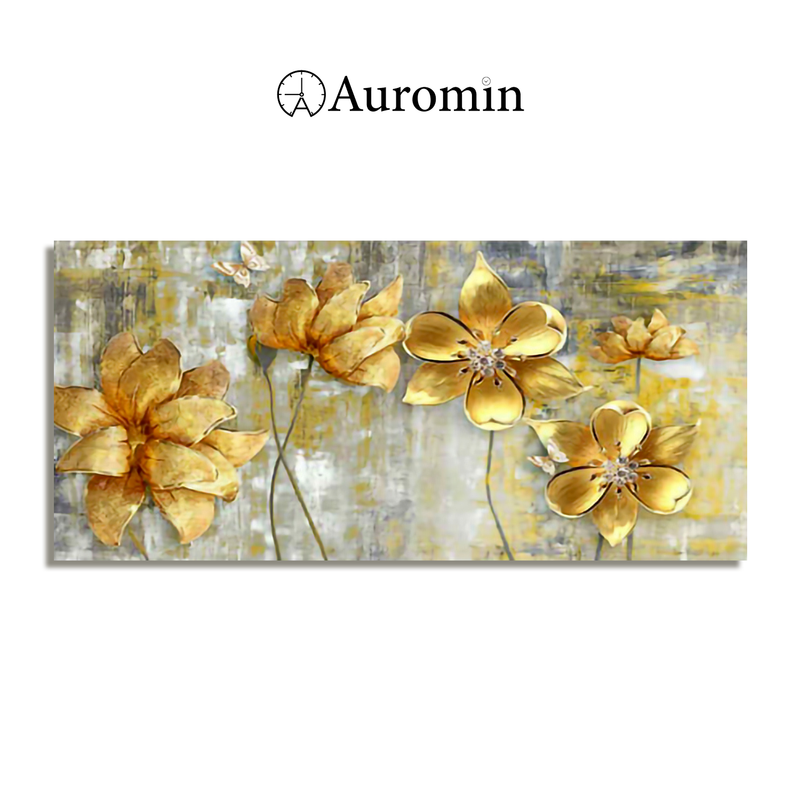 Golden Abstract Flowers Premium Wall Painting