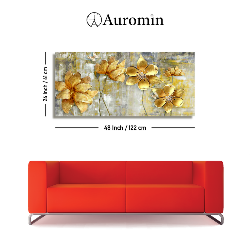 Golden Abstract Flowers Premium Wall Painting