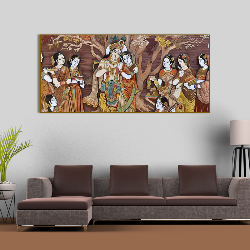 Radha Krishna Rasleela Large Canvas Wall Painting