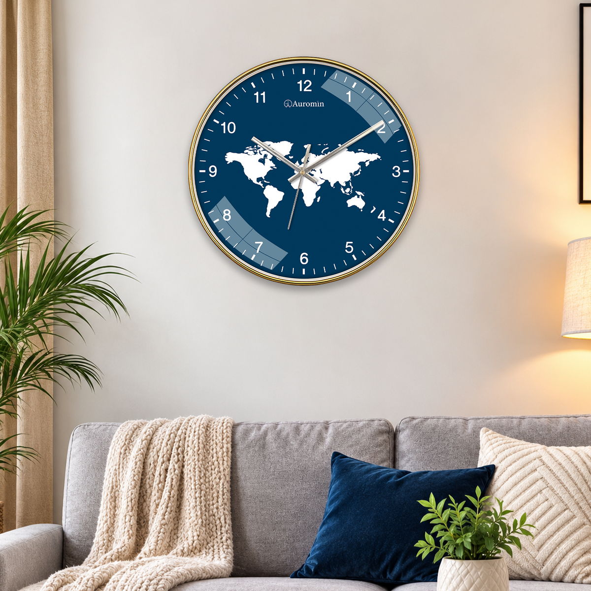 World Blue Map Glass Wall Clock