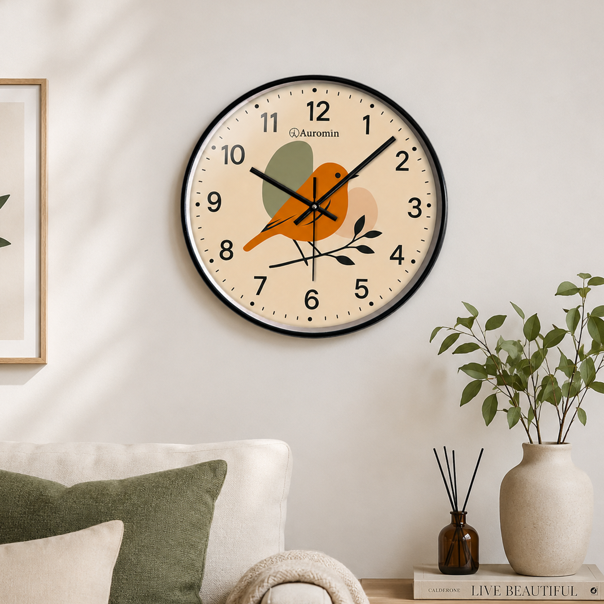 Bird Beige Glass Wall Clock
