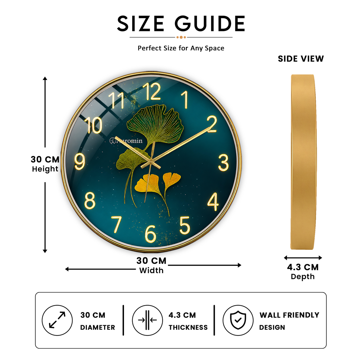Leafart Green Glass Wall Clock