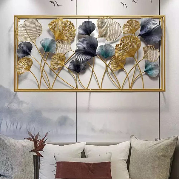 Double Frame With Leaf Metal Wall Art