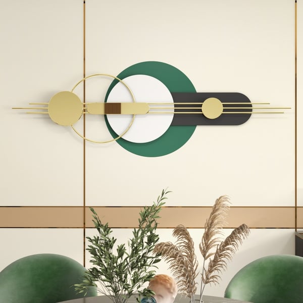 Modern Geometric Gold and Green Metal Wall Art