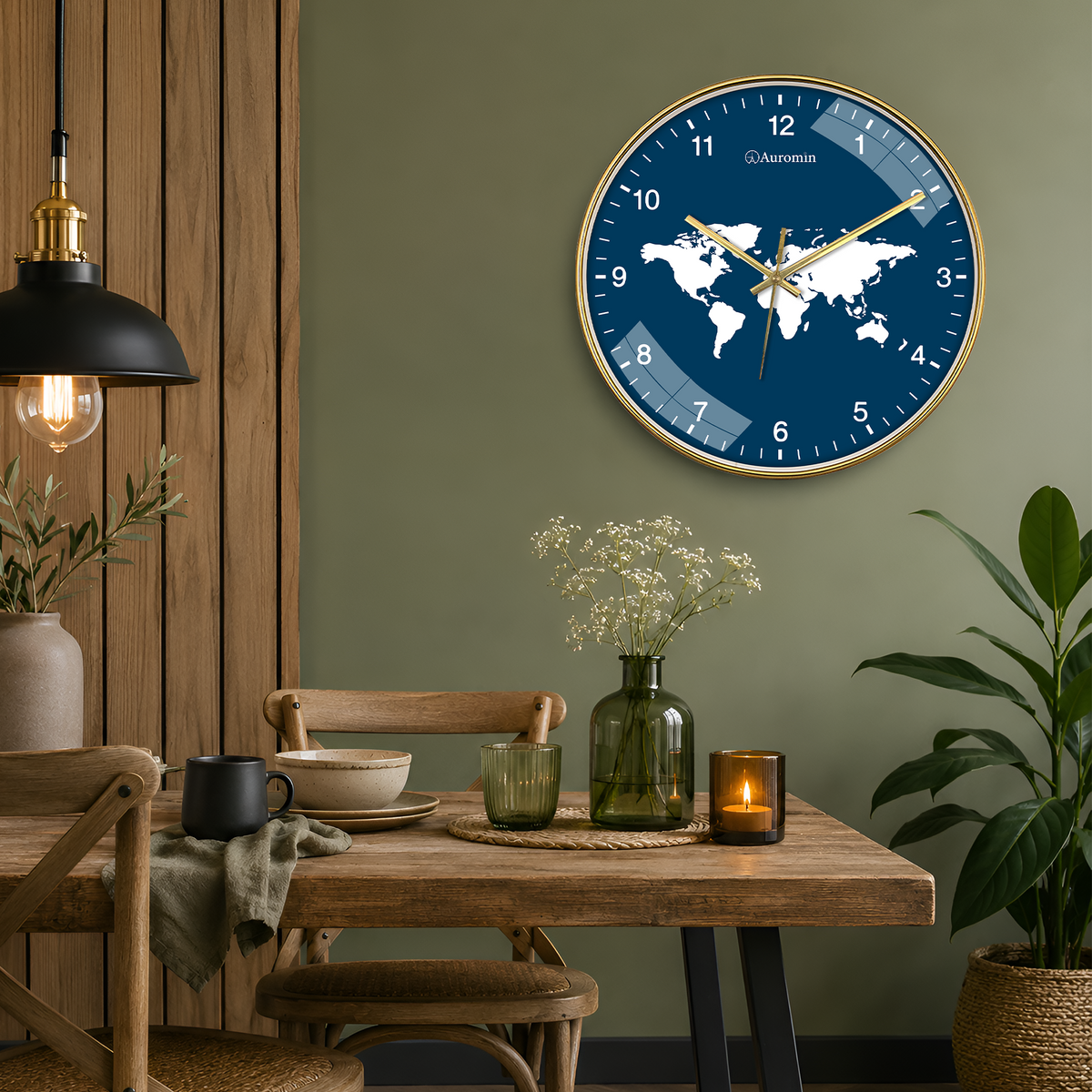 World Blue Map Glass Wall Clock