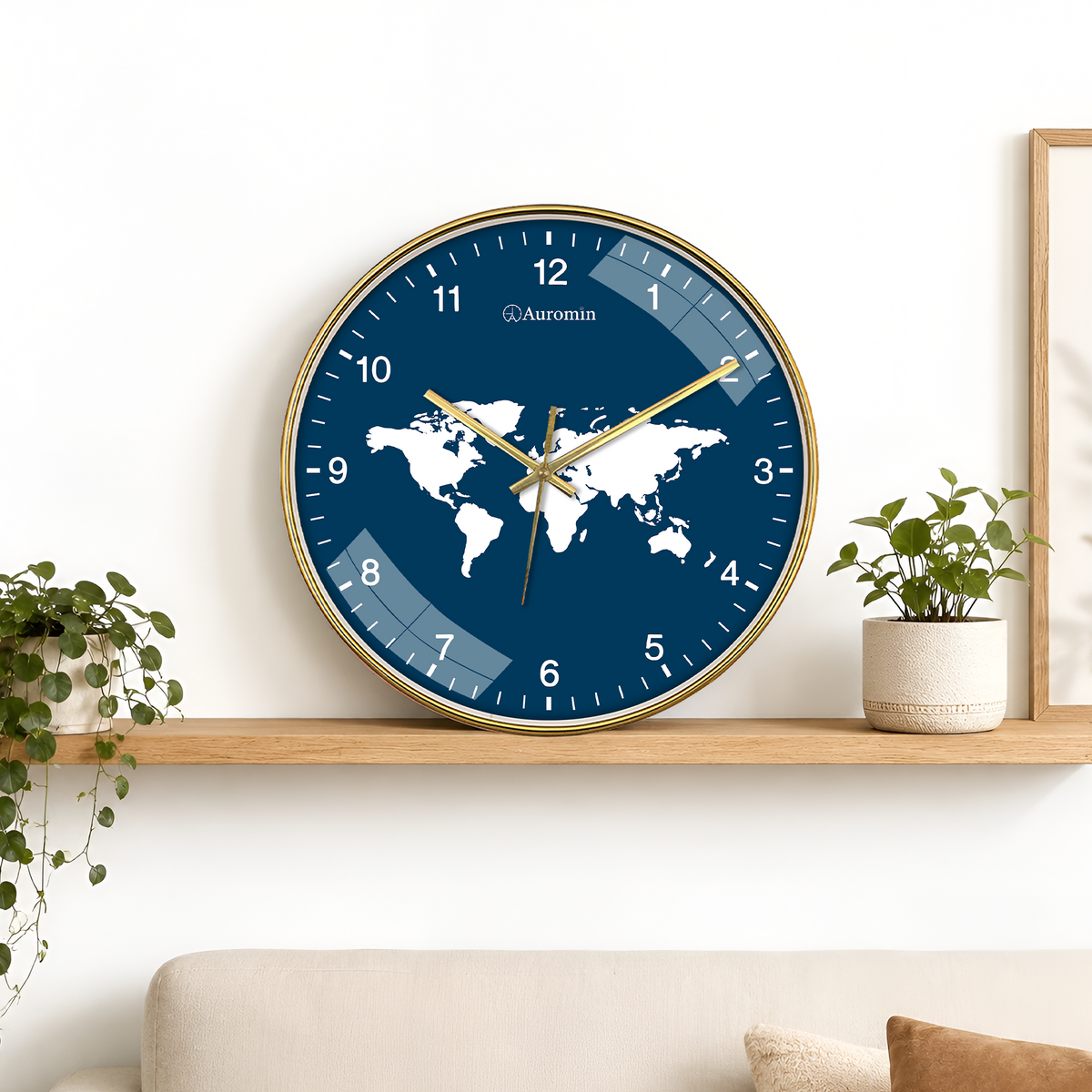 World Blue Map Glass Wall Clock