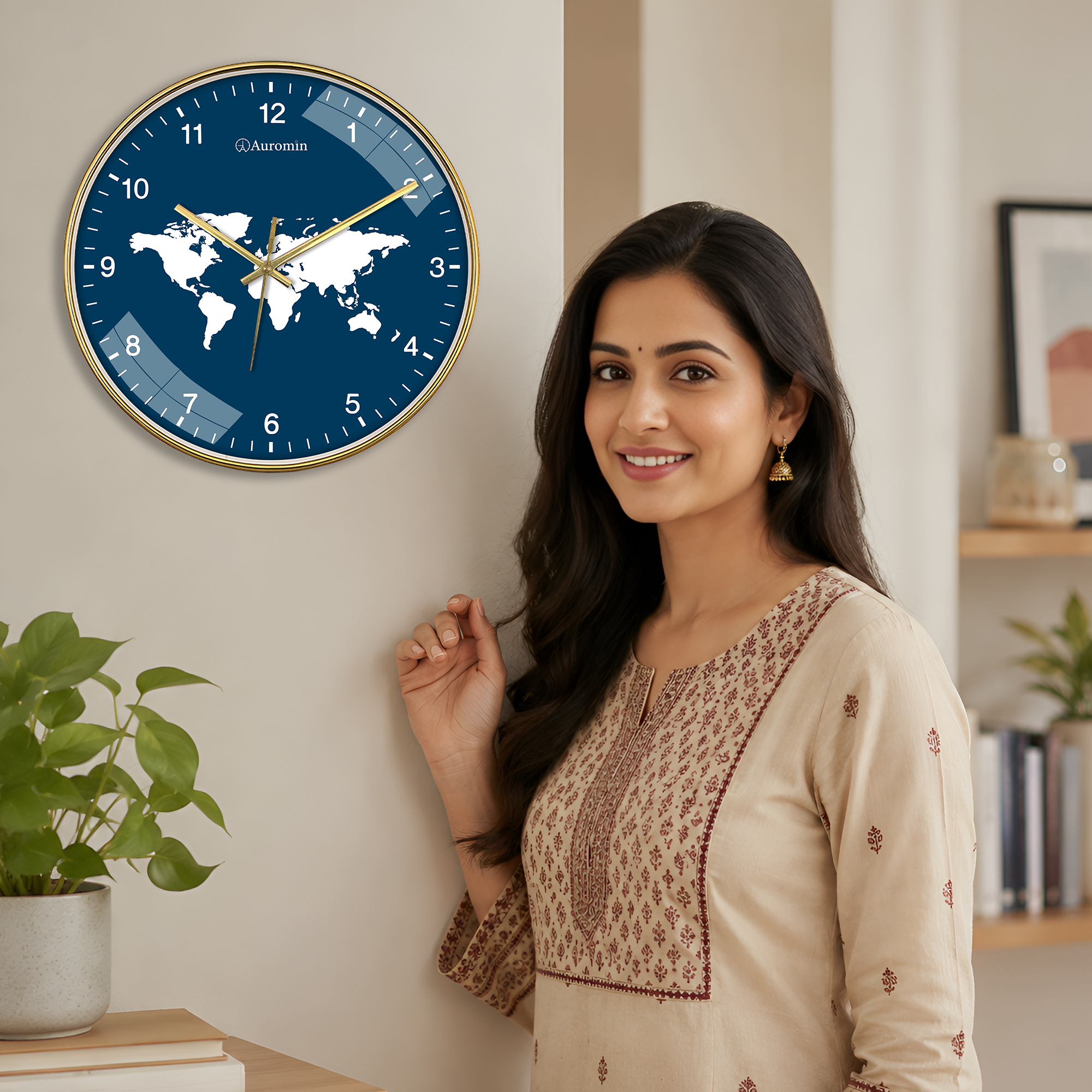 World Blue Map Glass Wall Clock