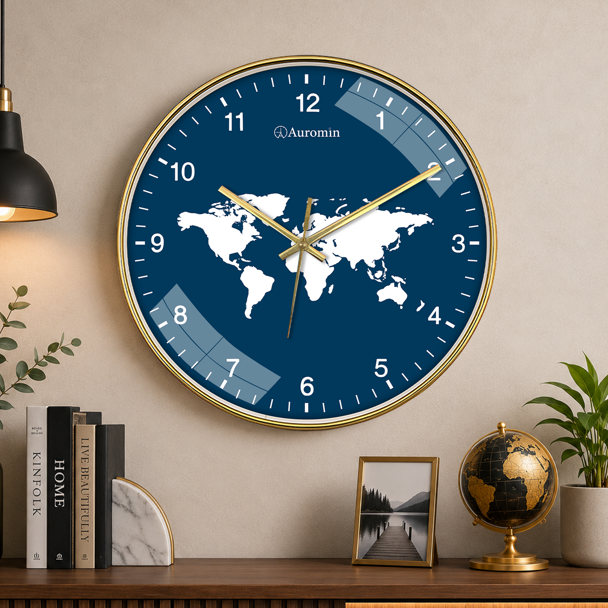 World Blue Map Glass Wall Clock