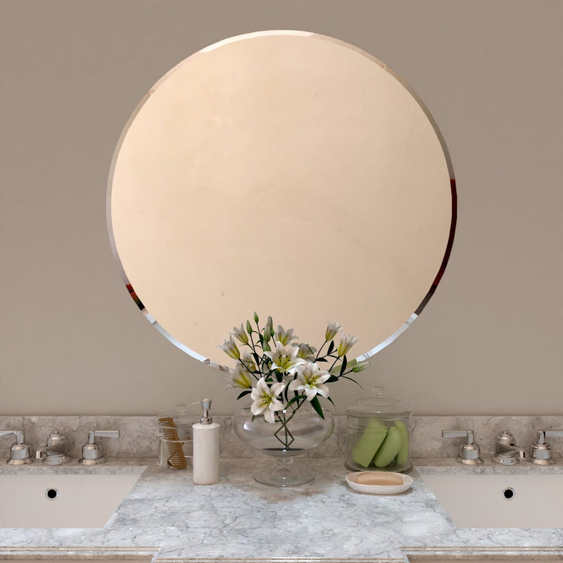 Scandinavian Frameless Beveled Circular Bathroom Mirror