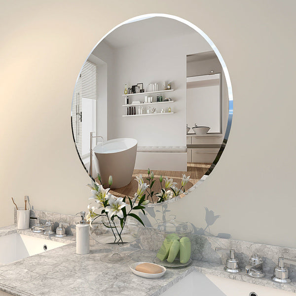 Scandinavian Frameless Beveled Circular Bathroom Mirror