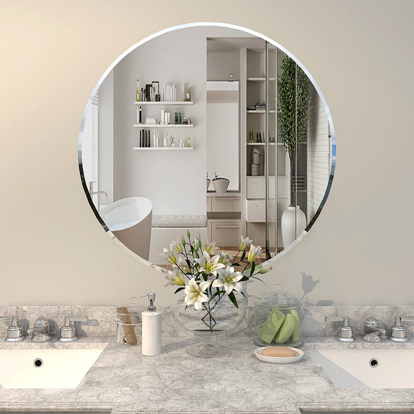 Scandinavian Frameless Beveled Circular Bathroom Mirror