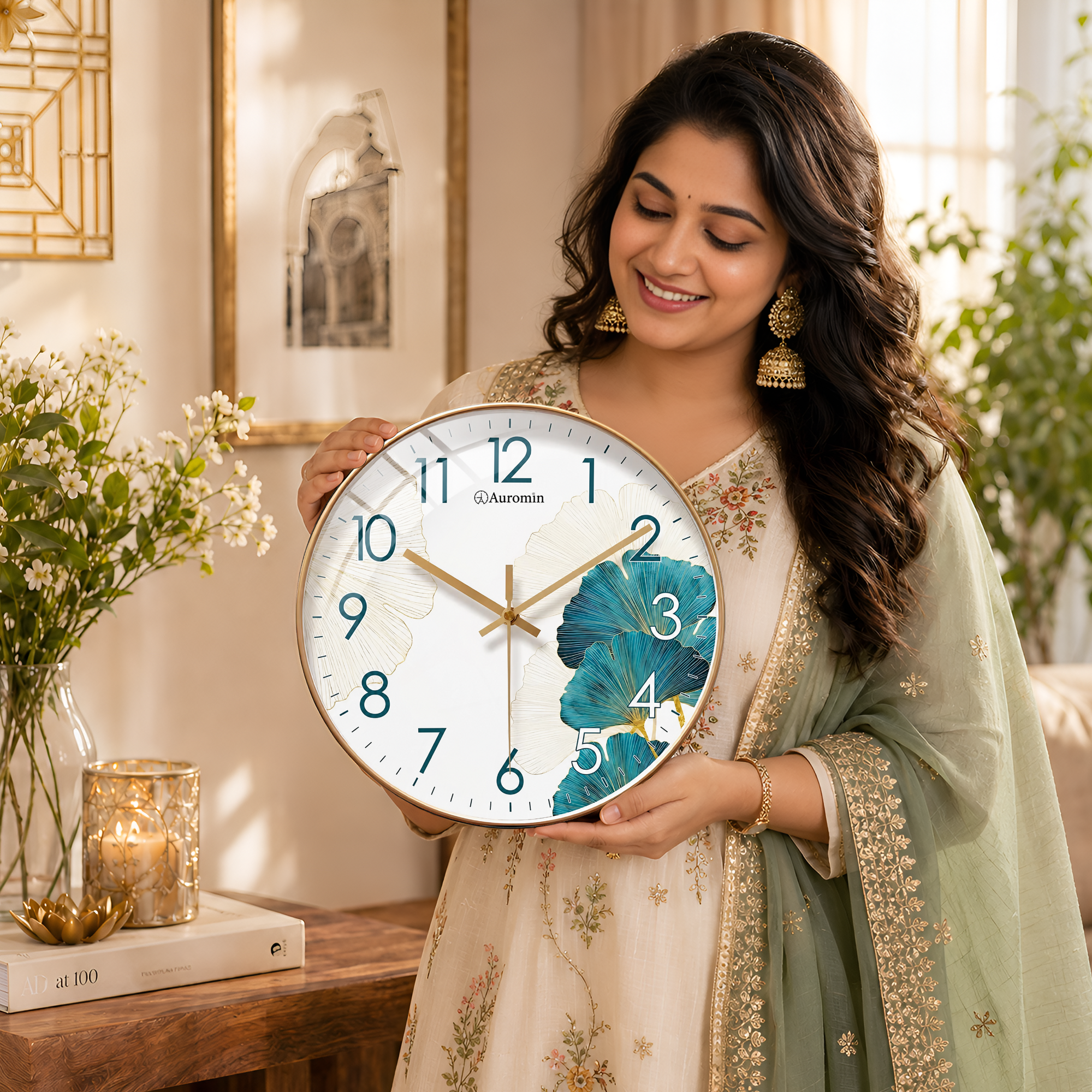 Blue White Glass Wall Clock