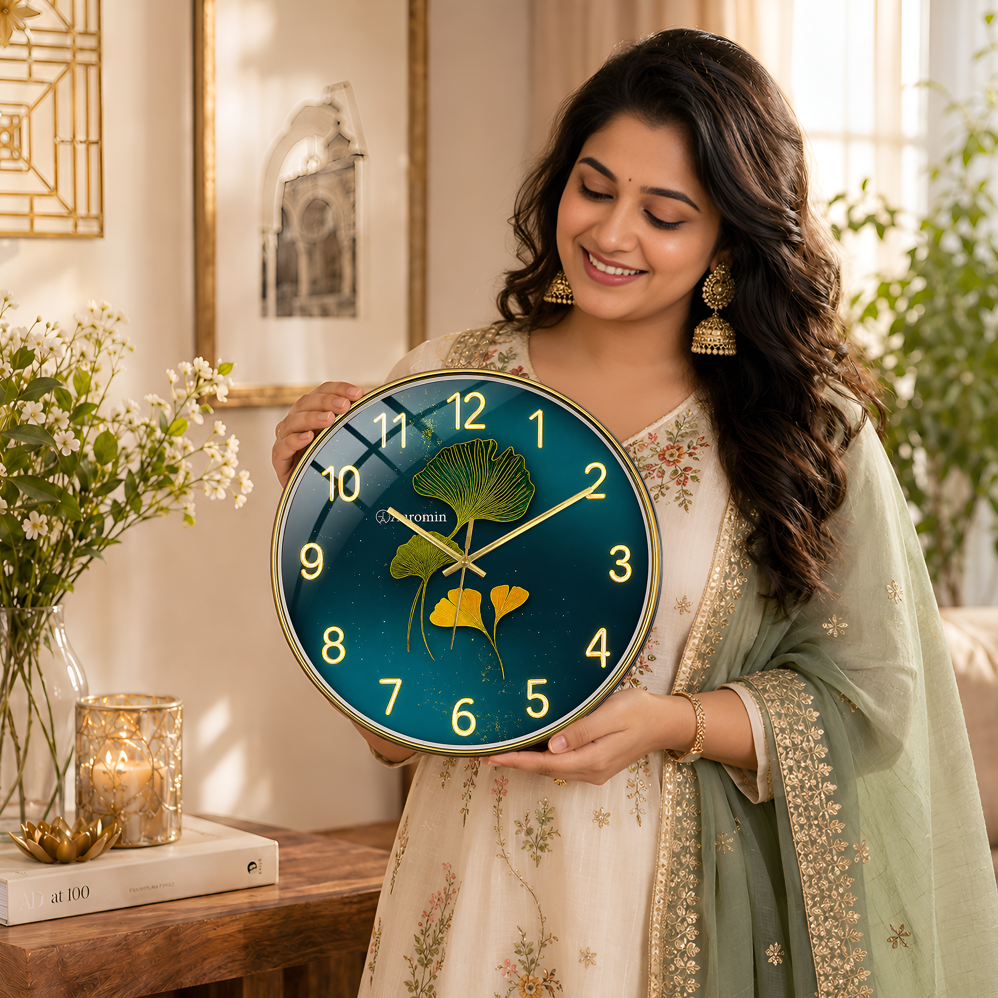 Leafart Green Glass Wall Clock