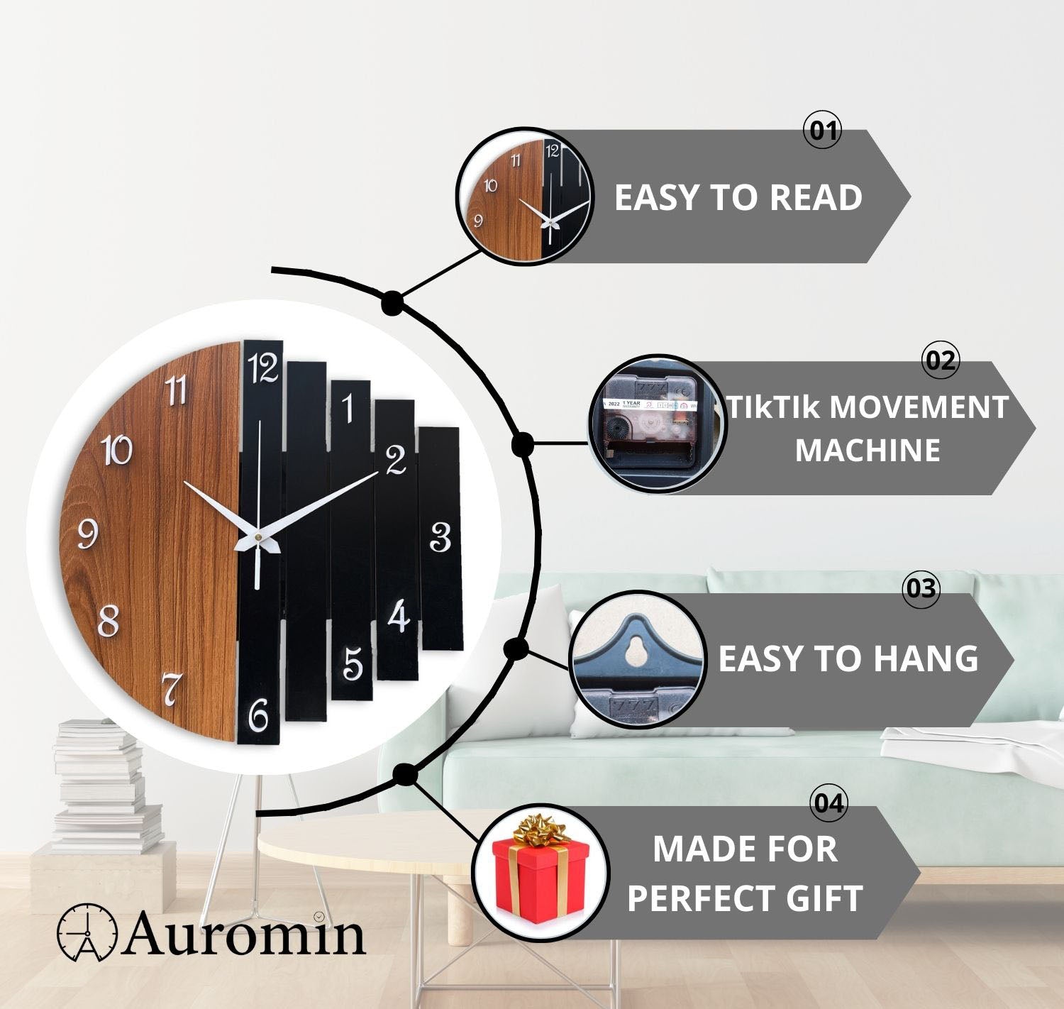 MODERN DESIGN WOODEN WALL CLOCK – auromin.in