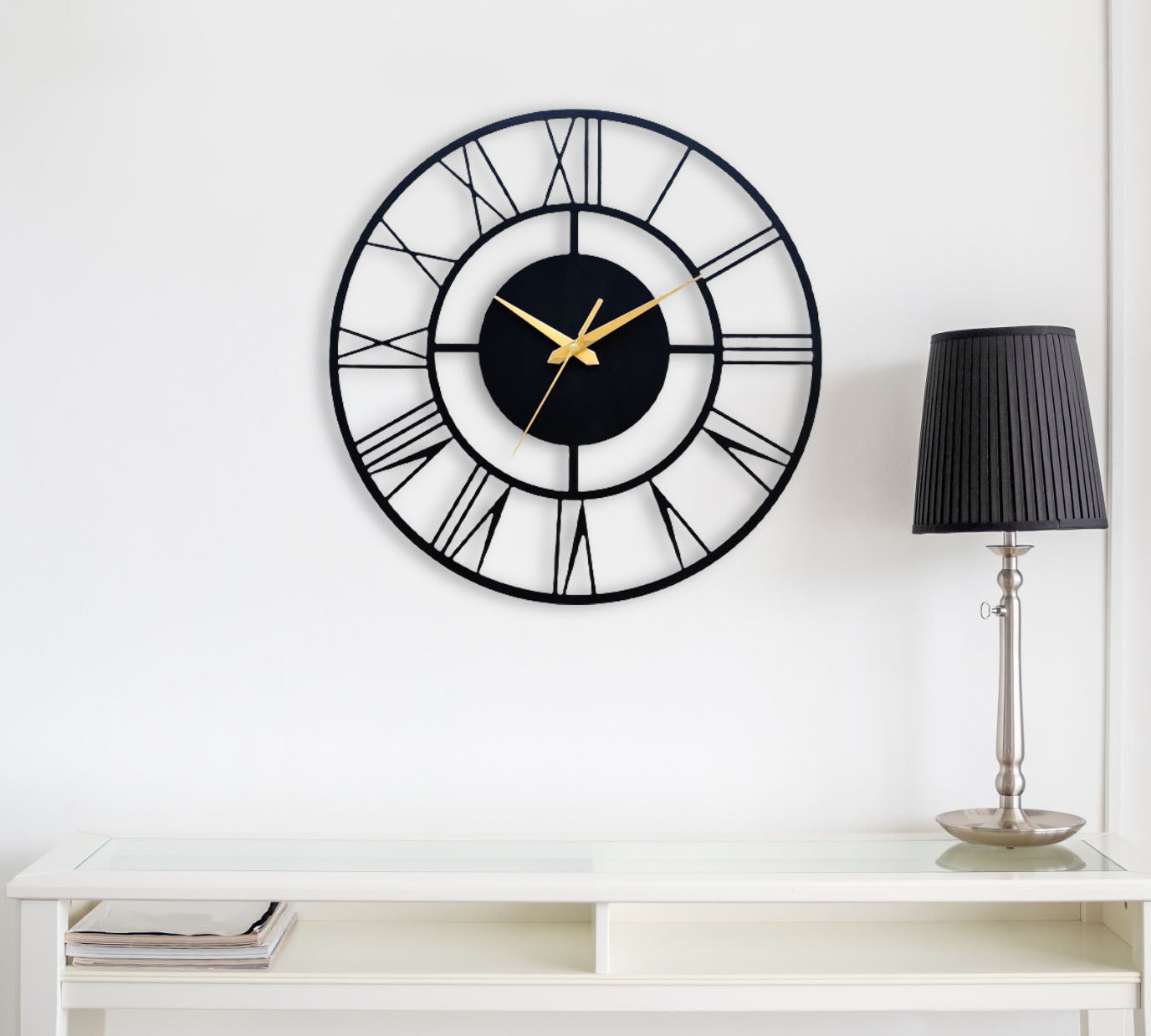 DESIGNER ROMAN WALL CLOCK METAL black