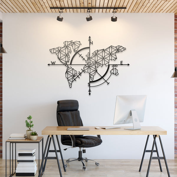 world map wall art black for office decor