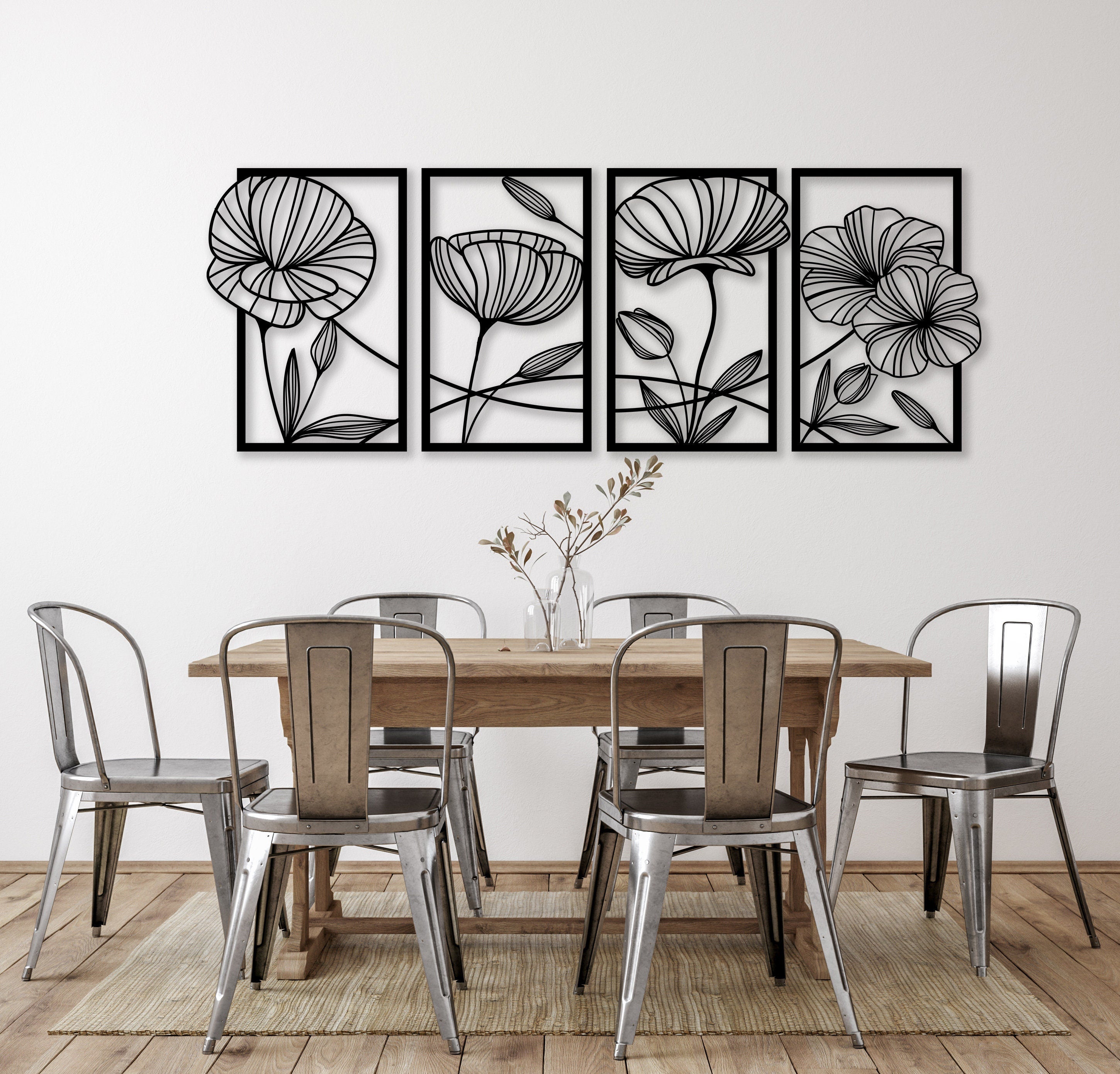 attractive flowers 4 panels metal wall decor art