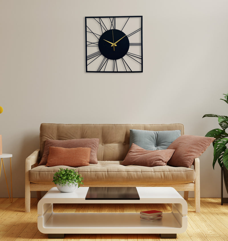square shaped metal wall clock