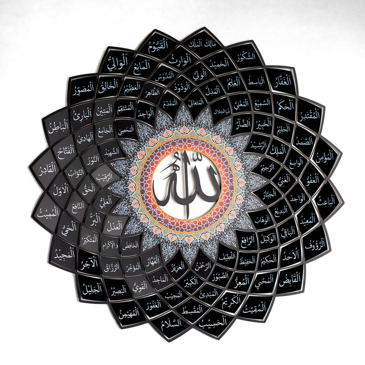 3d colorful metal 99 names of allah wall art