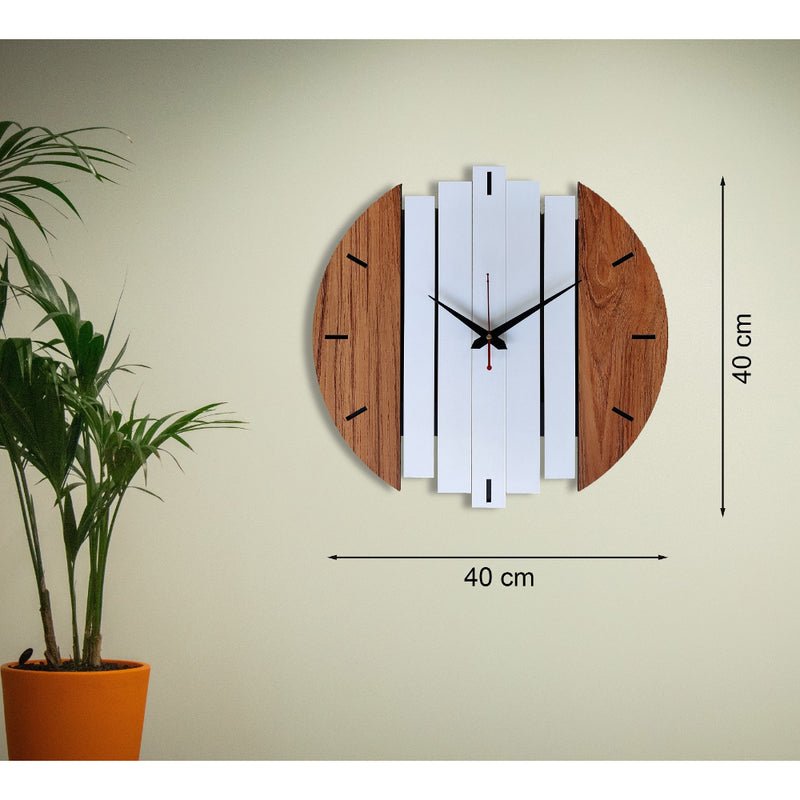 stylish wall clock 40cm white and brown