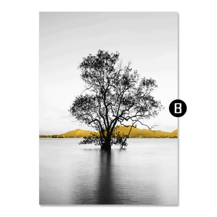 tree water mountains wall decor
